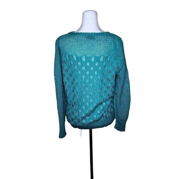 Vintage 1990s Open Weave Long Sleeve Sweater Womens Size L Teal Blue Green - Picture 4 of 6